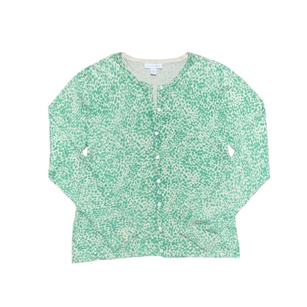 Vintage Charter Club Silk Cardigan Women’s Medium Ivory Cream Green Patterned